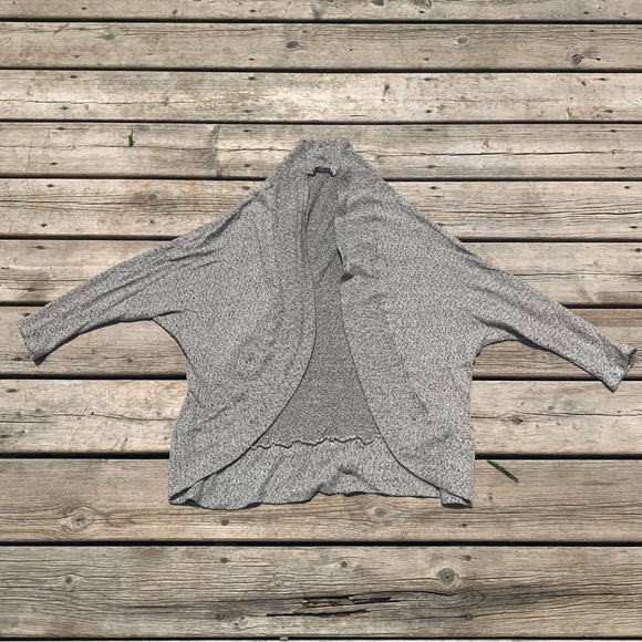 Pretty Young Thing Grey & Cream Marled Open Knit Cardigan - Size Large - Picture 2 of 6